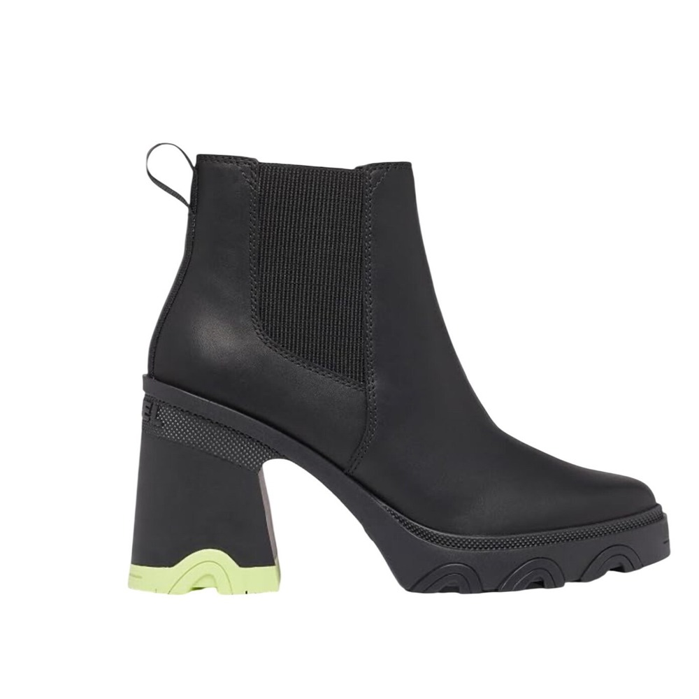 Sorel Brex Heel Chelsea Boot Black Green Platform Waterproof Leather Chunky 9